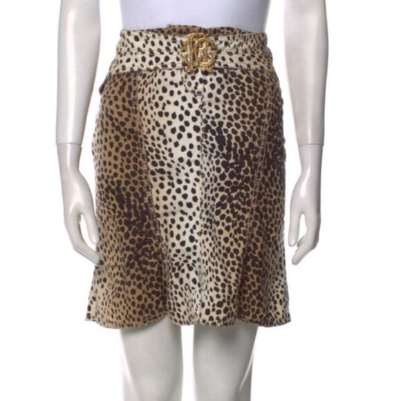 VTG Roberto Cavalli 2005 Leopard Print Mini Skirt with Gold Buckle EU 44/US12 - Picture 3 of 11